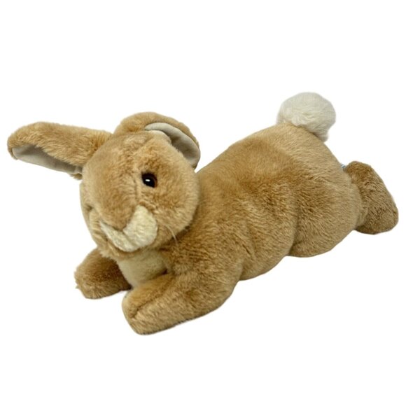 Eden Rabbit Plush Floppy Ear Realist Bunny Laying Tan Hard Eyes 13 Inch Toy - Picture 1 of 8
